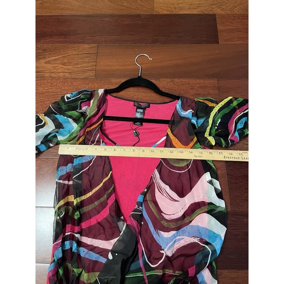 Custo Barcelona Y2K 60s Psychedelic Sheer Top Blouse Vibrant Funk Hip Sz 2 B34 - Picture 8 of 11